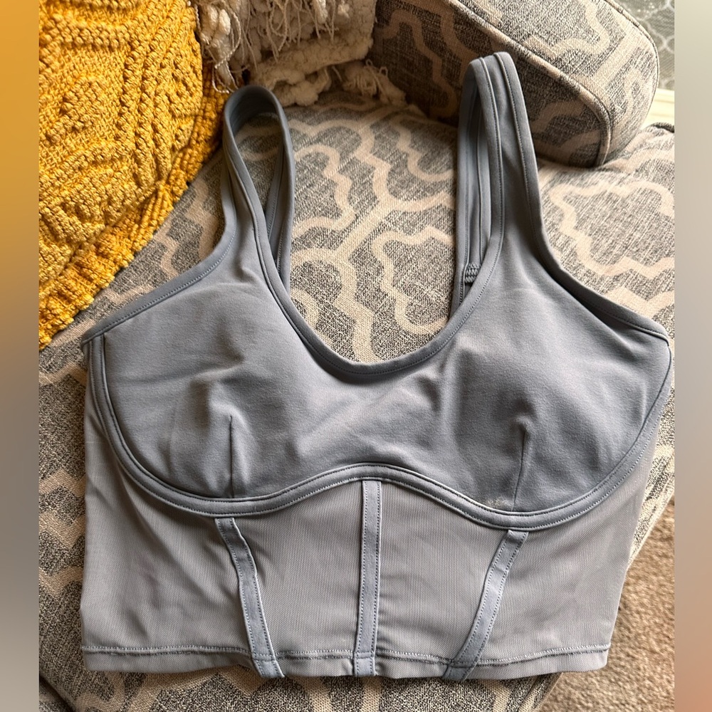 Alo Airbrush Mesh Corset tank Steel Blue size small